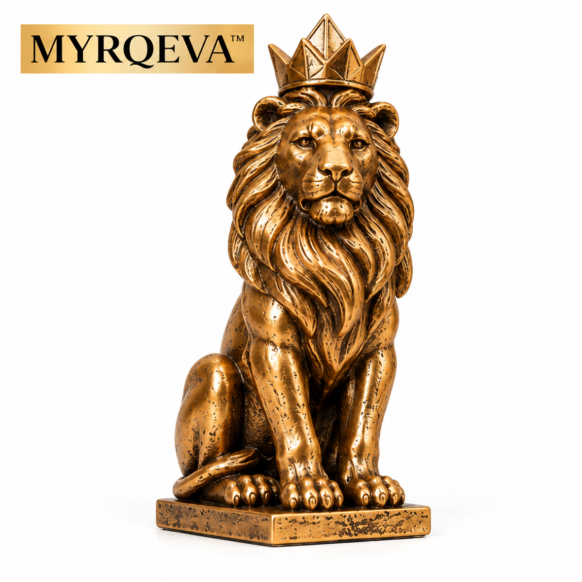 MYRQEVA™ Crowned Sentinel Lion Sculpture — Modern Gilded Lion Figurine & Office Shelf Accent