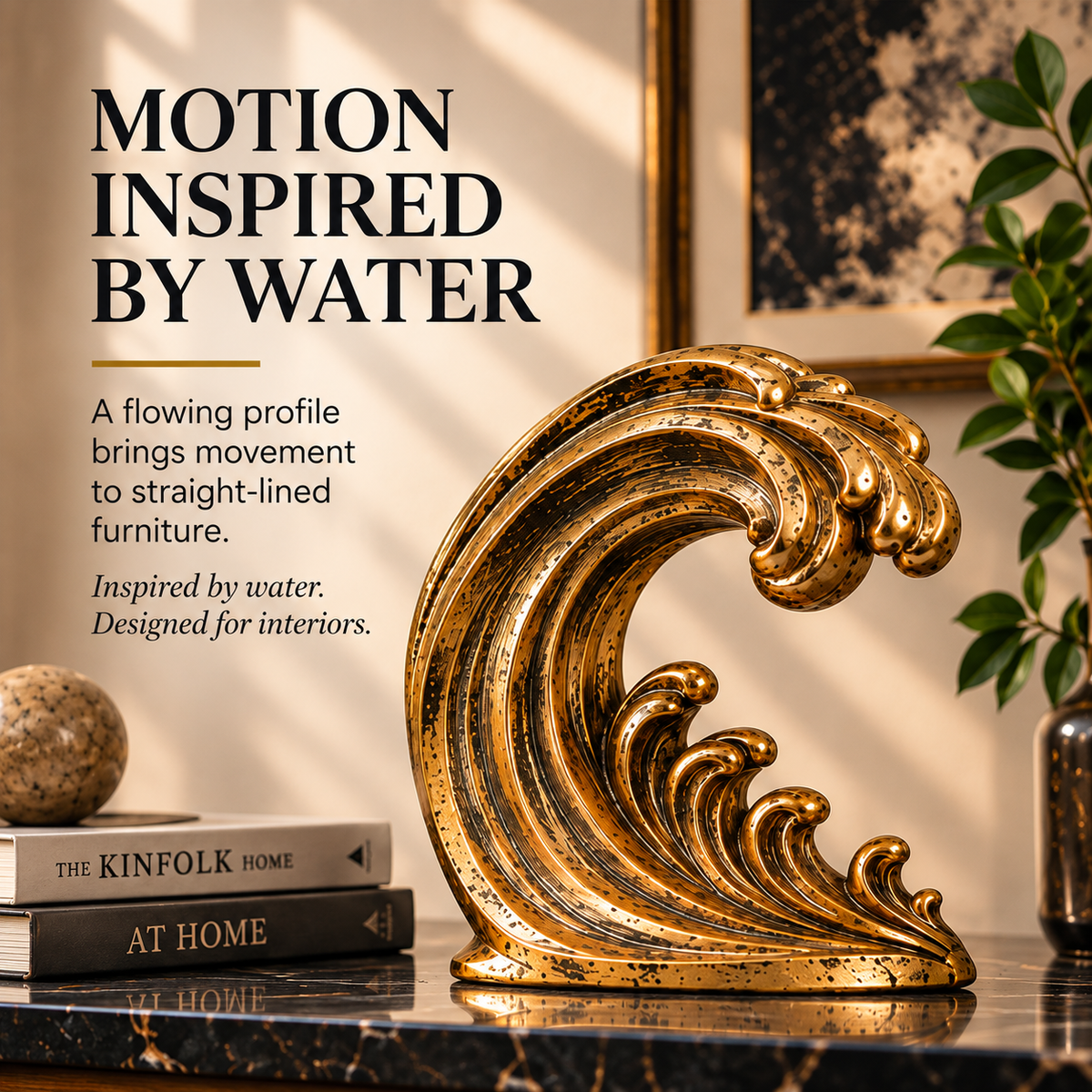 MYRQEVA™ Golden Tidal Wave Sculpture - Abstract Gold-plated Ocean Wave Table Decoration