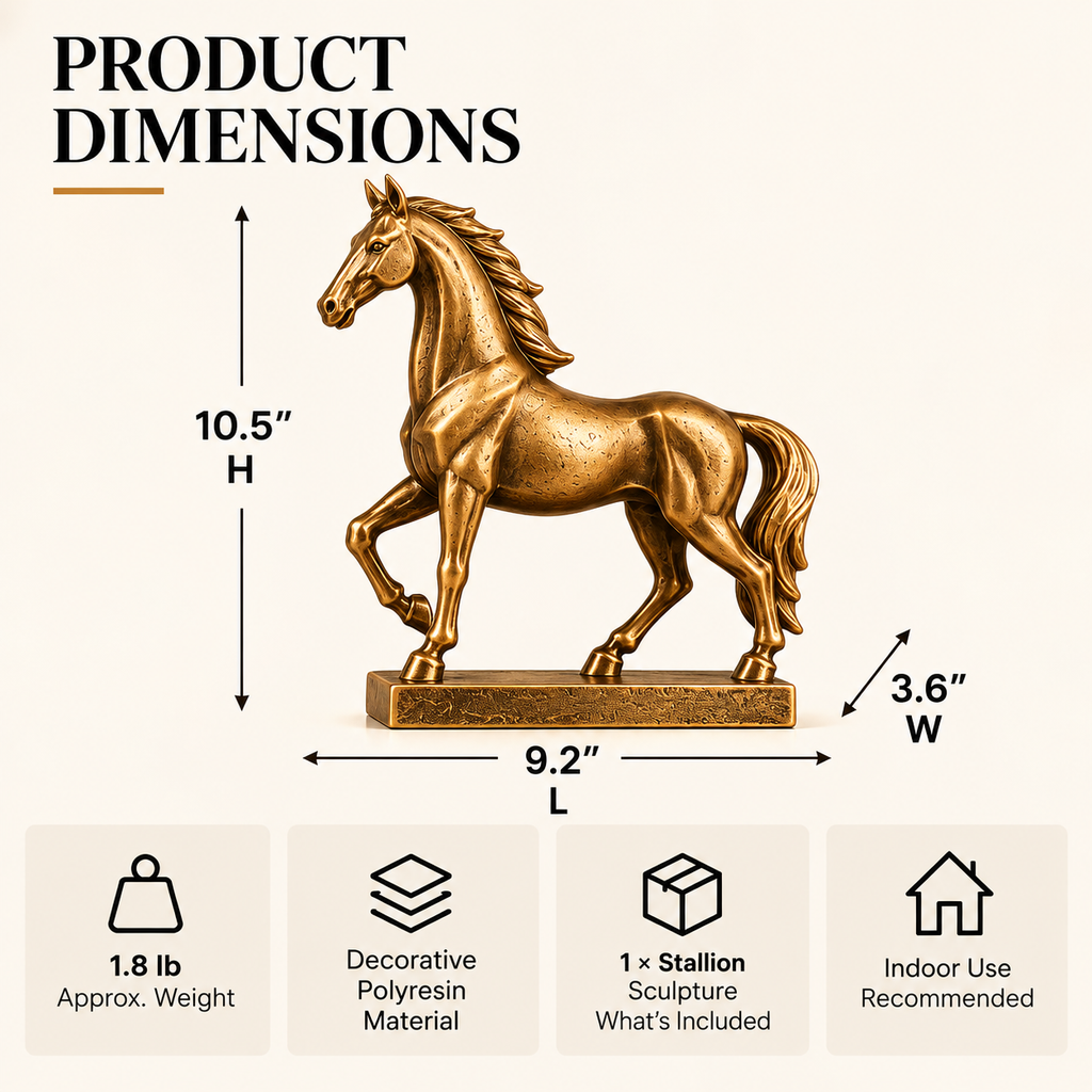 MYRQEVA™ Golden Crest Stallion Sculpture — Modern Gold Horse Figurine, Equestrian Desk & Shelf Décor
