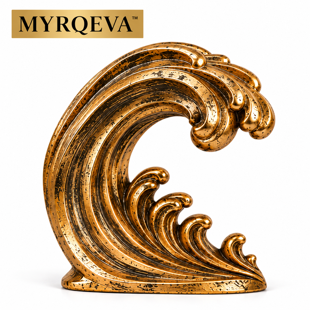 MYRQEVA™ Golden Tidal Wave Sculpture - Abstract Gold-plated Ocean Wave Table Decoration