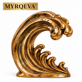 MYRQEVA™ Golden Tidal Wave Sculpture - Abstract Gold-plated Ocean Wave Table Decoration