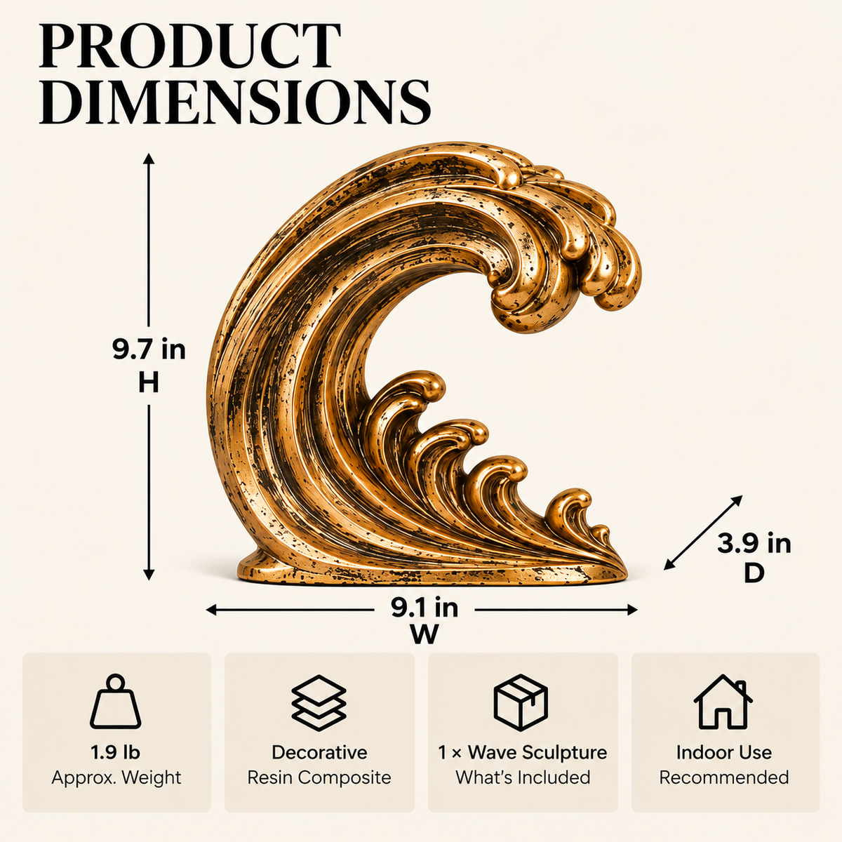 MYRQEVA™ Golden Tidal Wave Sculpture - Abstract Gold-plated Ocean Wave Table Decoration