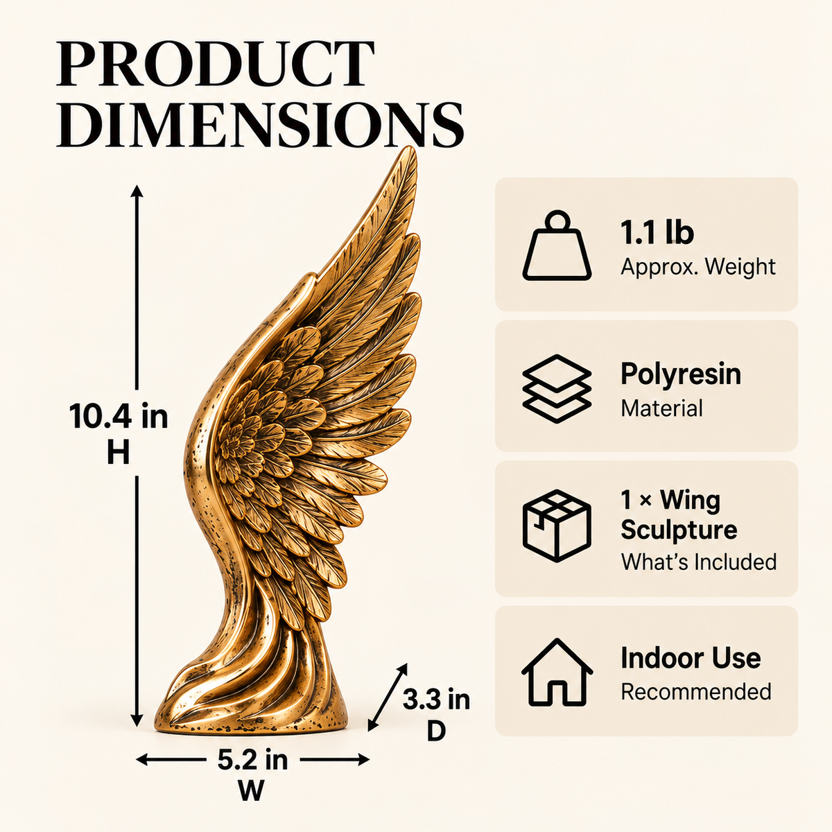 MYRQEVA™ Golden Wings Sculpture - Gilded Feathers and Wings Desktop Decor, Modern Gold Storage Rack Accent