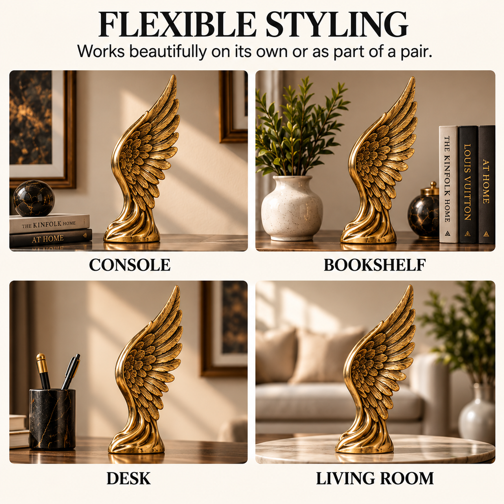 MYRQEVA™ Golden Wings Sculpture - Gilded Feathers and Wings Desktop Decor, Modern Gold Storage Rack Accent